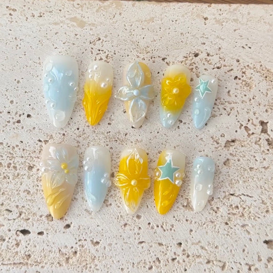 Sunny Floral 3D Press-On Nails