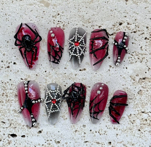 🕷️Gothic Spider Web 3D Nail Set