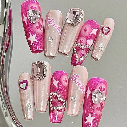 Barbie Bubble: Expanding Y2K Spicy Girl Diamond Nail Decoration Love Star Four Eyes
