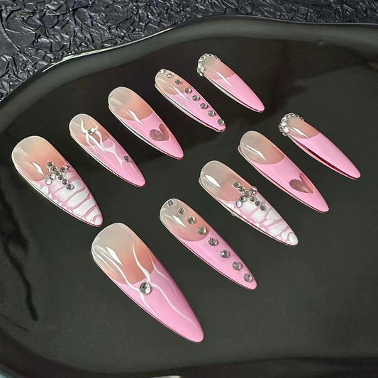 Pink powder blusher, sweet girl, tender powder blusher, long pointed, wearing nail