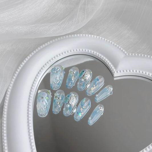 Dream Jellyfish | Pure Handmade Wearing Armor Blue Long Style Halo Dyed Sparkling Pearl Pigeon Egg Display White Hand Painted Explosive Sparkling