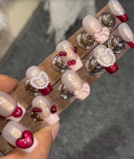 Love cherry bow nails