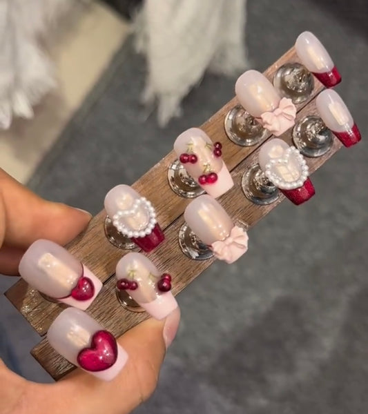 Love cherry bow nails