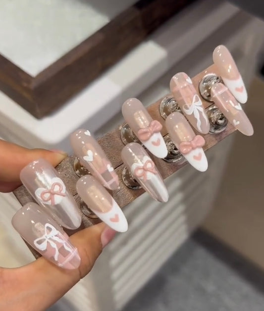 Bow pink love nails