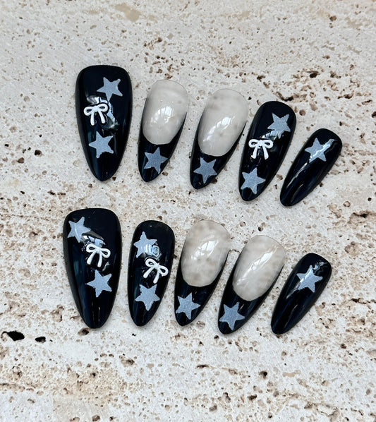 Black five-pointed star silver bow