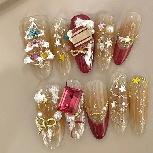 Christmas themed collaboration series, autumn and winter, with a sense of niche atmosphere. Handmade wearing armor, printed heavy-duty nail art