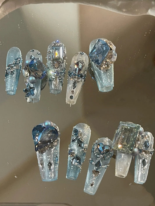 Blue Swarovski Nails