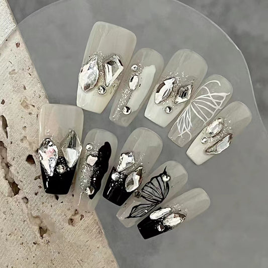 Cool Black Spicy Girl Gradual Broken Diamond Dark Explosive Flash Nail Enhancement