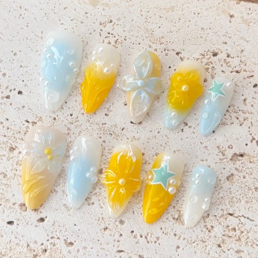 Sunny Floral 3D Press-On Nails
