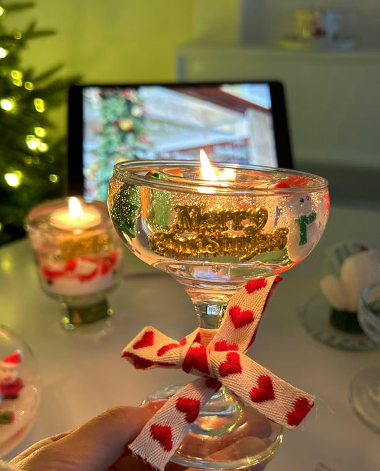 Wine Glass Christmas Candle Holder (Candle holder can be reused)