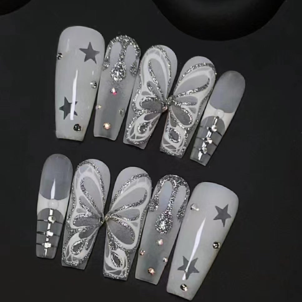 Handmade Wearing Armor with Dark 3D Relief Cat Eye Black Sparkling Diamond Butterfly Style Long Ladder Wearing Armor
