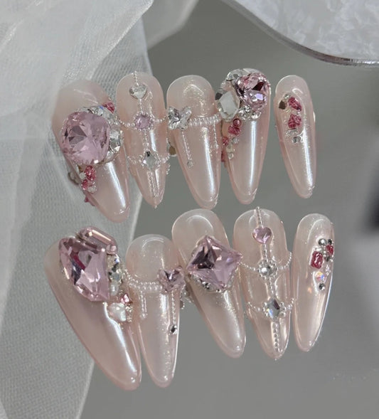 Pink Swarovski Crystal Nails