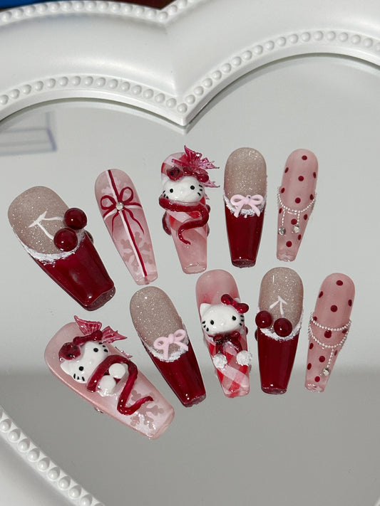 Festive Hello Kitty & Cherry Nail Art（size M）