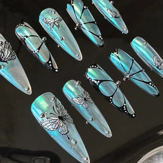 Colorful Butterfly Pianpian Nail Beauty Cute Japanese relief back glue 5D internet famous new model
