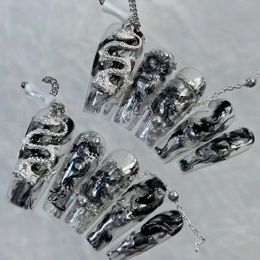 Chinese style gold silver alloy dragon new Chinese style ancient style nails
