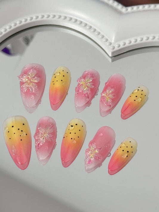 Tropical Sunset Floral Nail（size M）