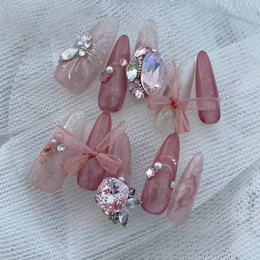 Christmas nail art, fairy like cat eyes, exploding Christmas tree, handcrafted, detachable wearing armor