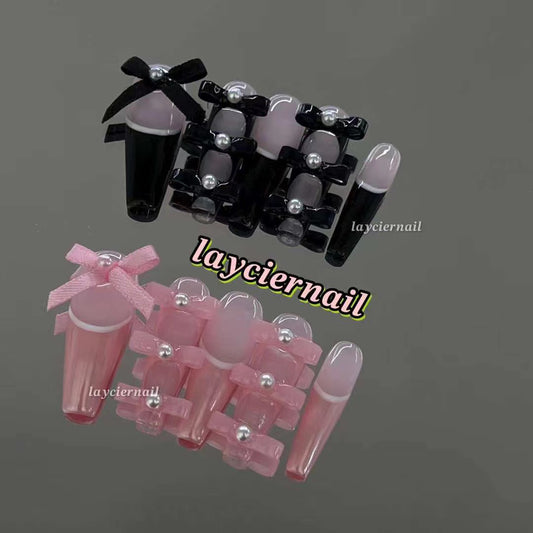 Black powder with bow Barbie nails