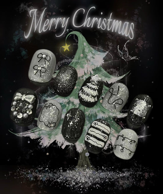 Black and white high-end Christmas series nails