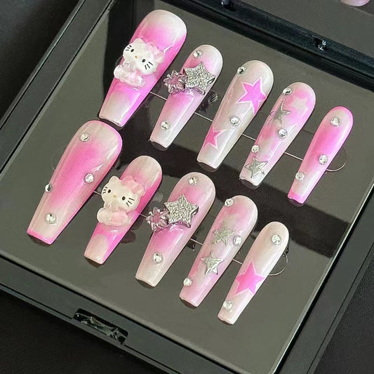 Hello Kitty Nail Accessories KT Cat Cute Cartoon Hello Kitty Pink Bow Nail Diamonds Internet Red Pop