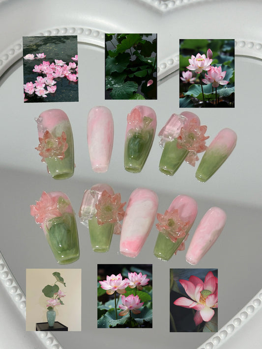 Serene Blossom Nail Art Set（size M）