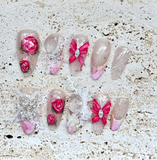 Romantic Lace & Rose Nail Set