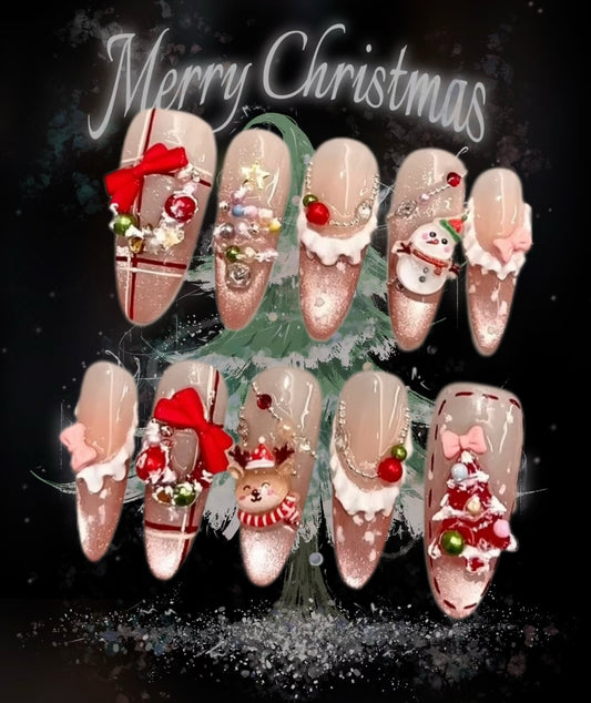 Luxury Christmas Glam Press-On Nails – Shine Bright This Holiday!