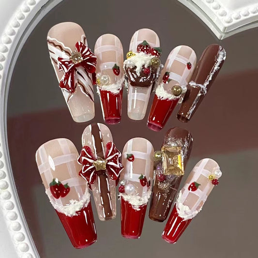 Christmas nail art, fairy like cat eyes, exploding Christmas tree, handcrafted, detachable wearing armor