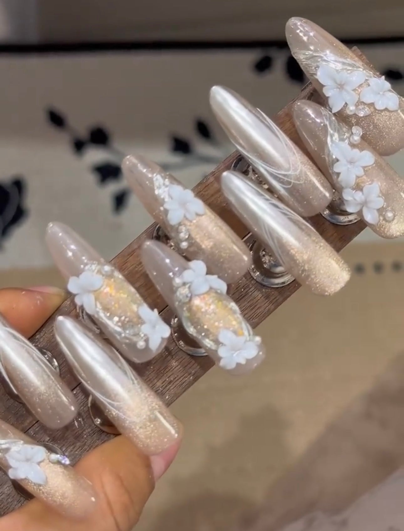 White carved nails in autumn