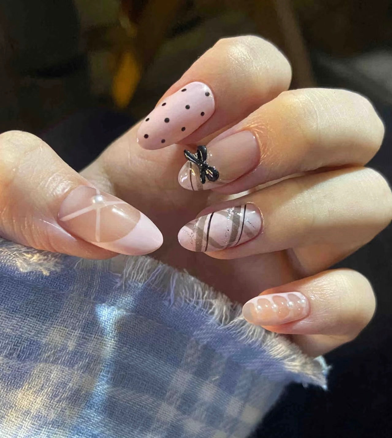 Chic & Playful Polka Dot and Bow Nail Design