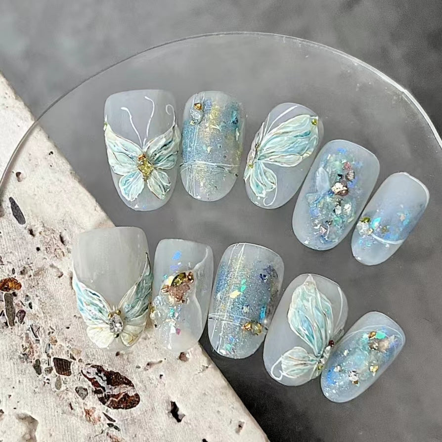 Light Blue Butterfly Rose Luxury High Grade Gilded Girl Handmade Wearing Armor