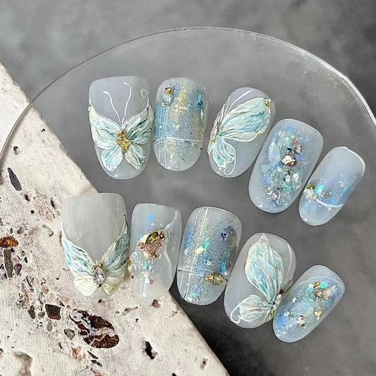 Light Blue Butterfly Rose Luxury High Grade Gilded Girl Handmade Wearing Armor