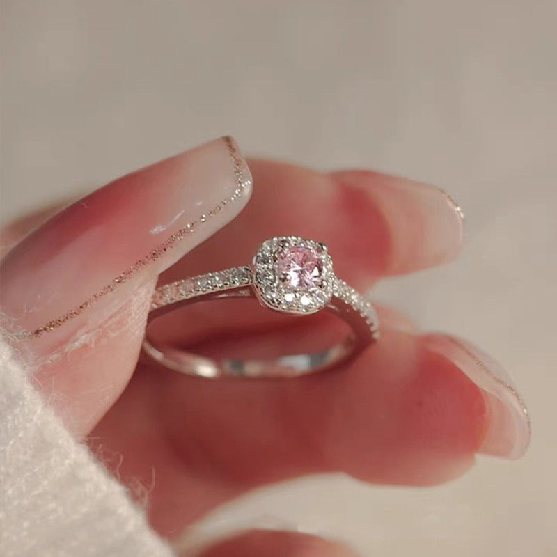 Cherry blossom pink ring six-piece set sweet flash diamond love gemstone butterfly ring opening