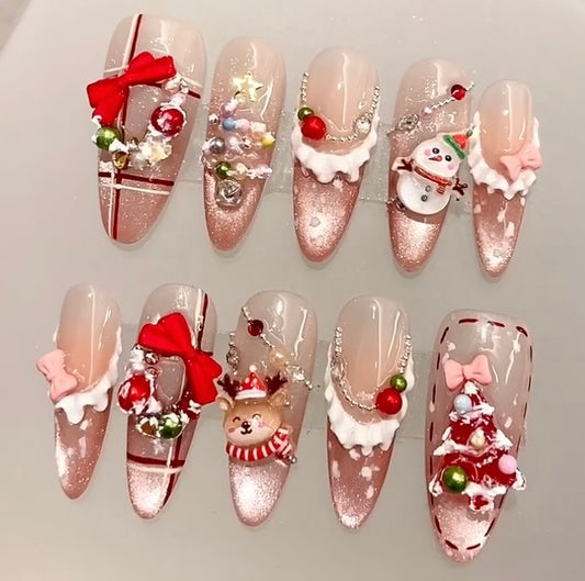 Luxury Christmas Glam Press-On Nails – Shine Bright This Holiday!