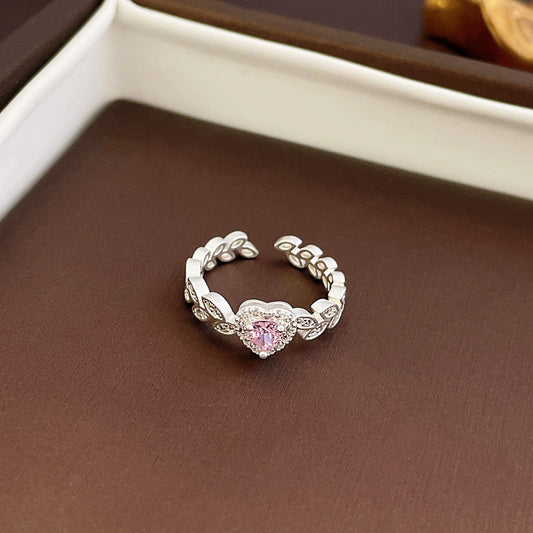 Pink zircon bow rabbit open ring