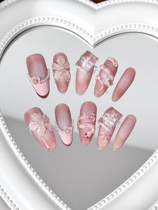 Elegant Pink Floral 3D Nail Art Design