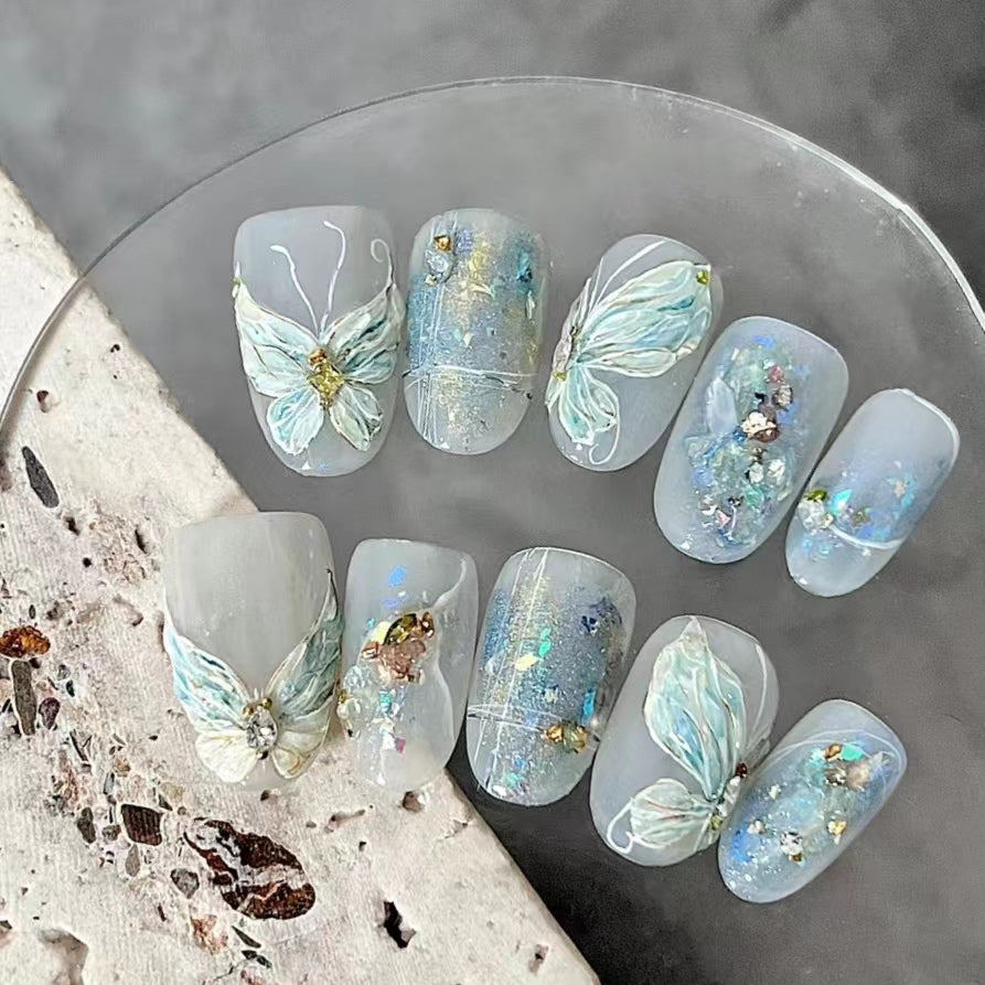 Light Blue Butterfly Rose Luxury High Grade Gilded Girl Handmade Wearing Armor