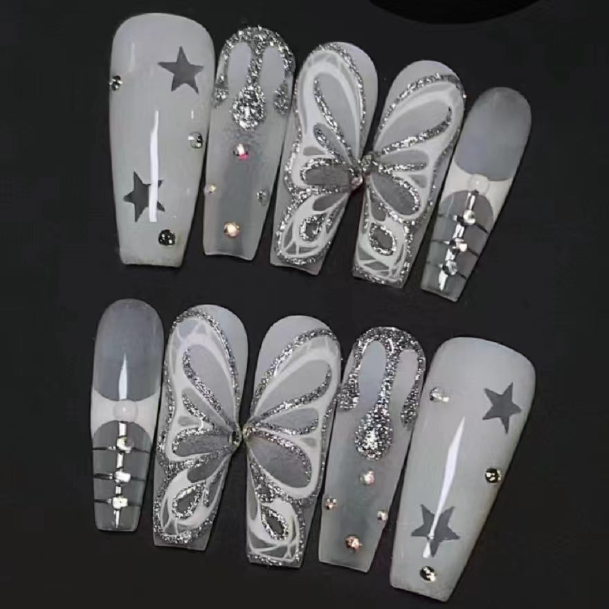 Handmade Wearing Armor with Dark 3D Relief Cat Eye Black Sparkling Diamond Butterfly Style Long Ladder Wearing Armor