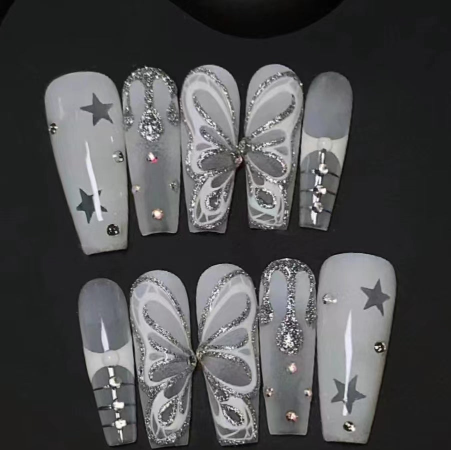 Handmade Wearing Armor with Dark 3D Relief Cat Eye Black Sparkling Diamond Butterfly Style Long Ladder Wearing Armor