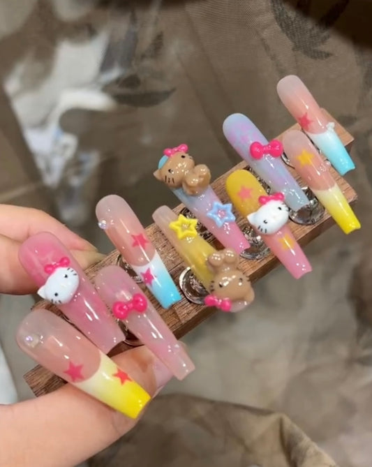 Colorful and cute hello Kitty nails
