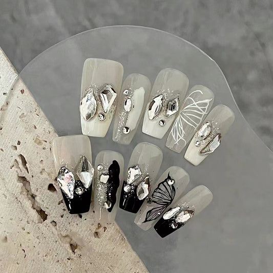 Cool Black Spicy Girl Gradual Broken Diamond Dark Explosive Flash Nail Enhancement