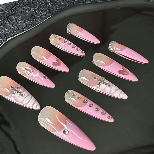 Pink powder blusher, sweet girl, tender powder blusher, long pointed, wearing nail