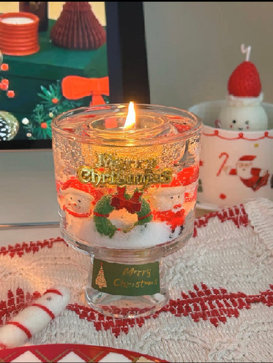 Round Wine Glass Christmas Candle Holder (Candle holder can be reused)