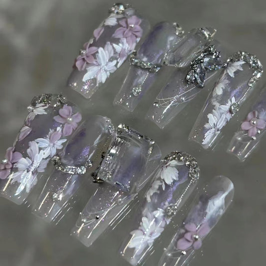 Flower purple good night day nails