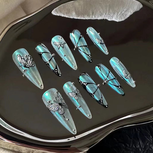 Colorful Butterfly Pianpian Nail Beauty Cute Japanese relief back glue 5D internet famous new model