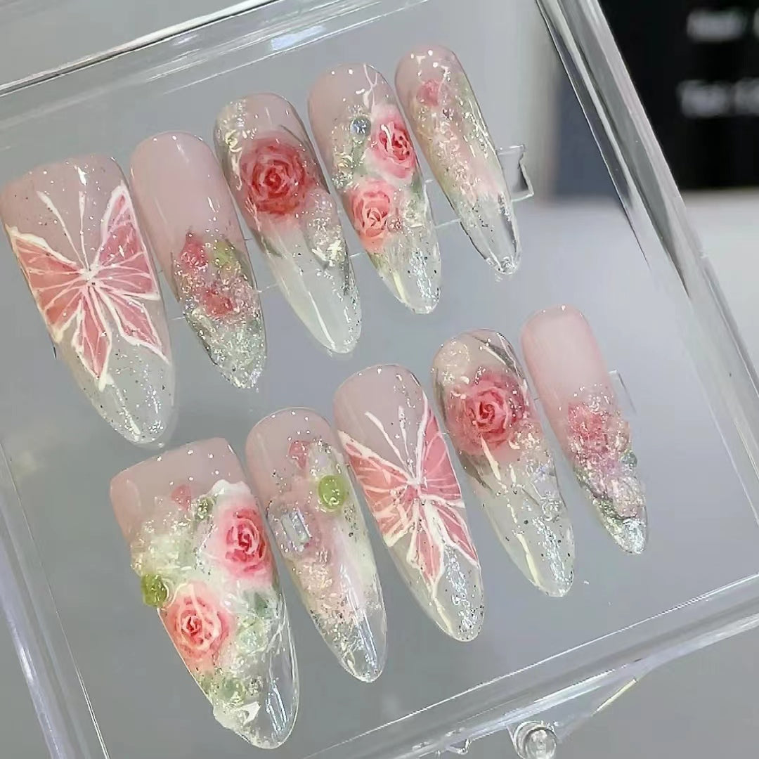 Rose Manor Escape Girl Watercolor Rose Nail Wearing