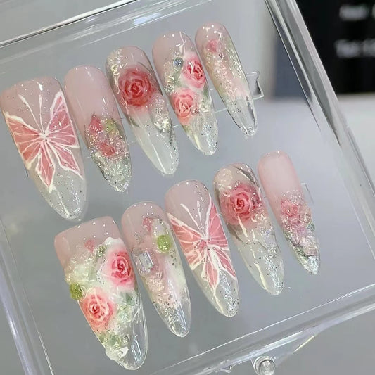 Rose Manor Escape Girl Watercolor Rose Nail Wearing