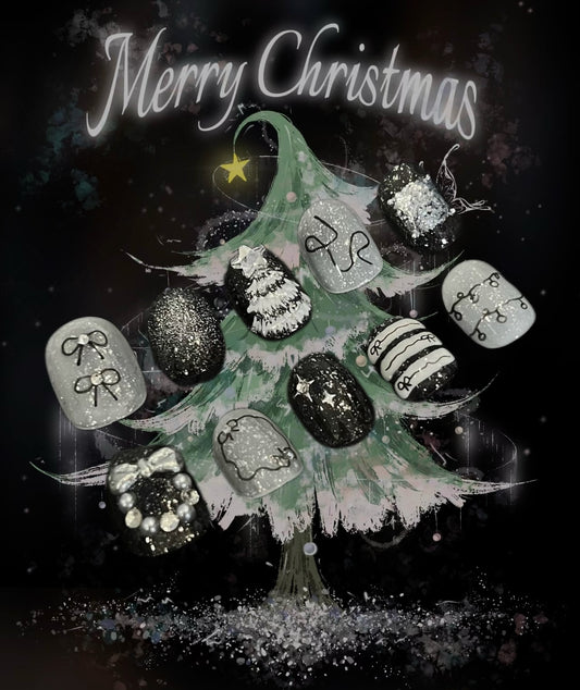 Black and white high-end Christmas series nails