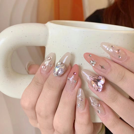 Super large sparkling twisted star diamond press on nail