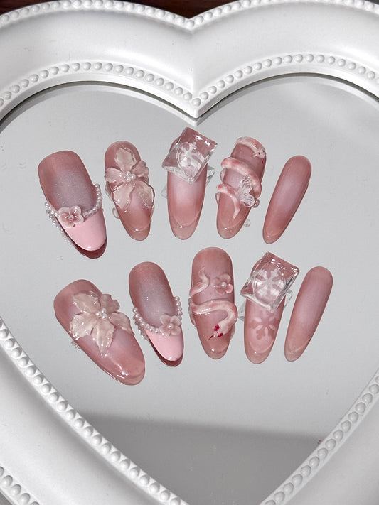 Elegant Pink Floral 3D Nail Art Design